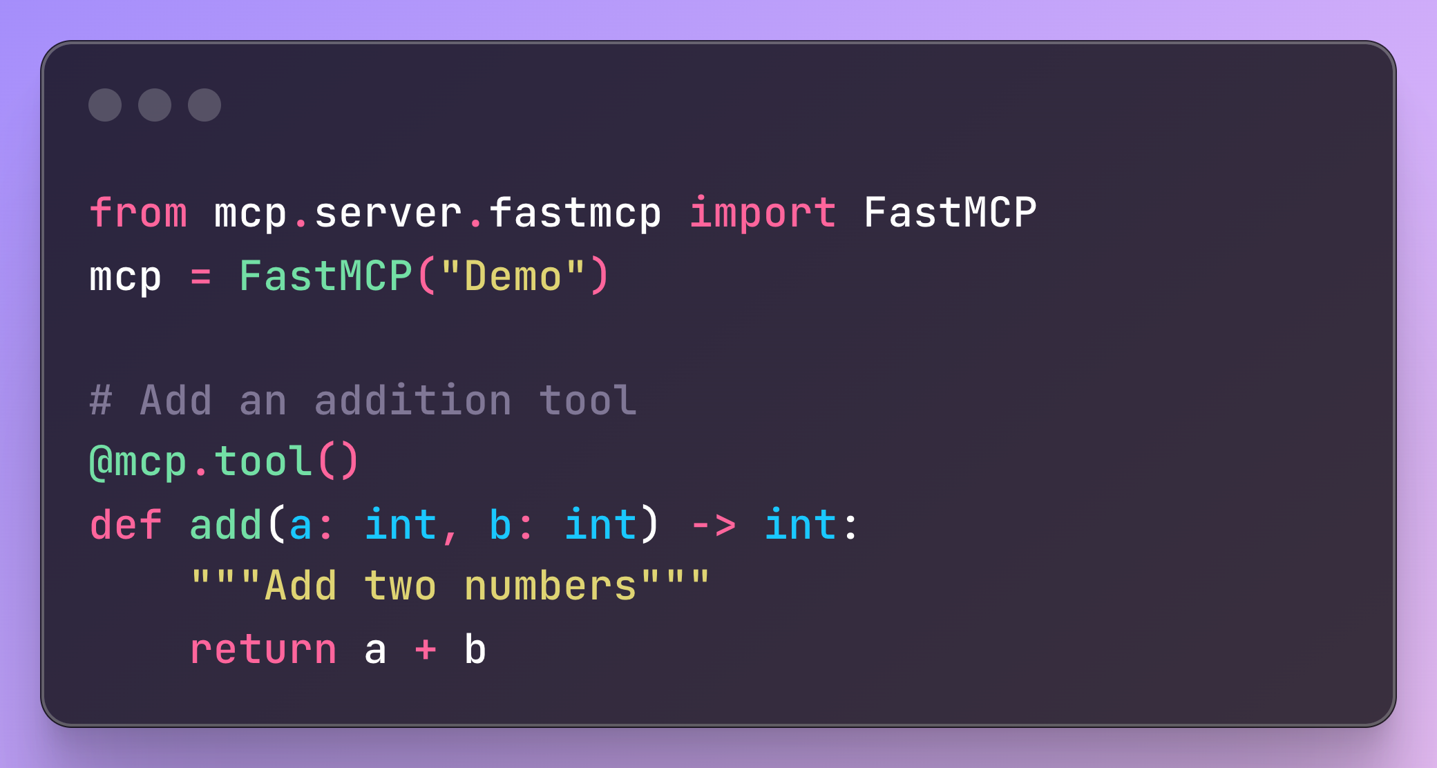 Python code showing small MCP implementation